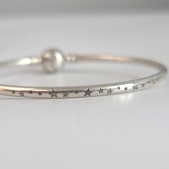 Pandora 925 ALE Celestial Stars Bangle Bracelet Sterling Silver Round Ball Clasp - Picture 8 of 9
